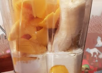 ingredientele din blender pentru inghetata de mango